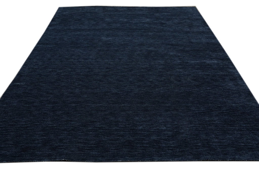 9 x 11.9 Plain Navy Blue Wool Handmade Imported Modern Rug #F-3300
