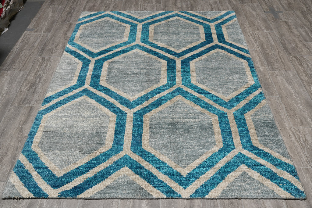 5 X 7 Handmade Modern Carpet Turquoise #F-4420