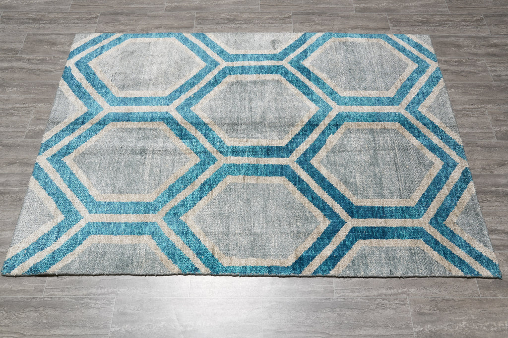 5 X 7 Handmade Modern Carpet Turquoise #F-4420
