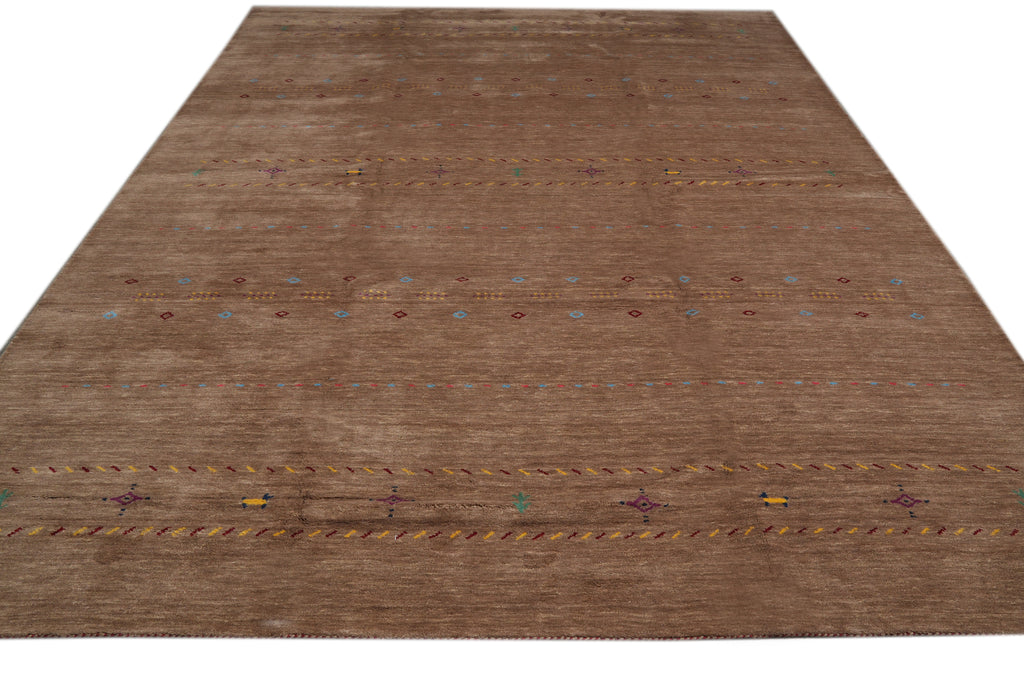 10 x 13 Handmade Contemporary Gabbeh Wool Rug Coffee Brown #F-3301