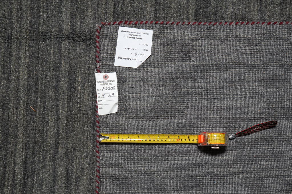 9 x 11.9 Handmade Wool Modern Rug Plain Gray Green New Imported #F-3302