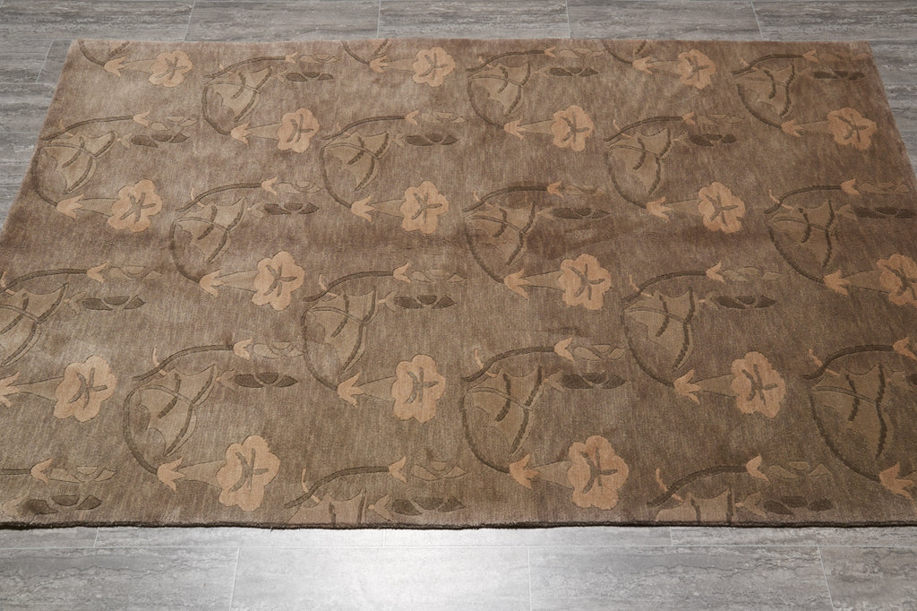 5 x 8 Handmade India Contemporary Rug Art Craft Coffee Brown #F-4425