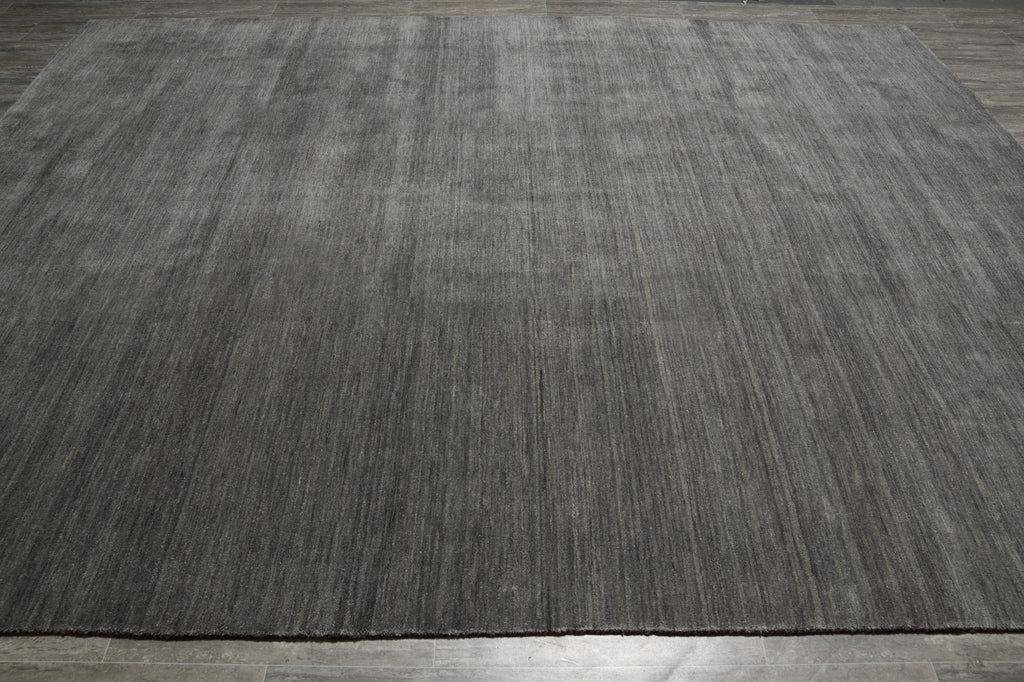 9 x 11.9 Handmade Wool Modern Rug Plain Gray Green New Imported #F-3302