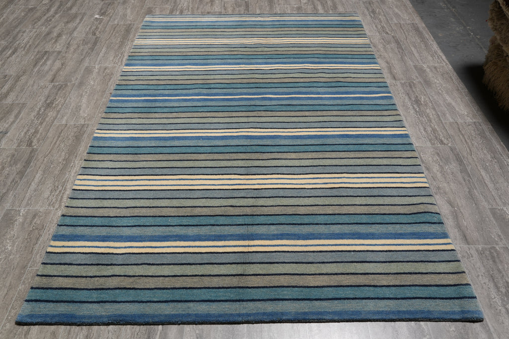 5 X 8 Blue Handmade Contemporary Rug #b-70586