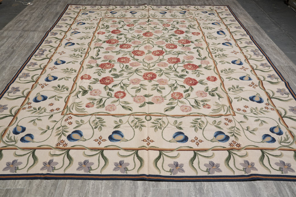 9.3 x 12.3 Flat Weave Aubusson Rug Engish Garden #F-3040