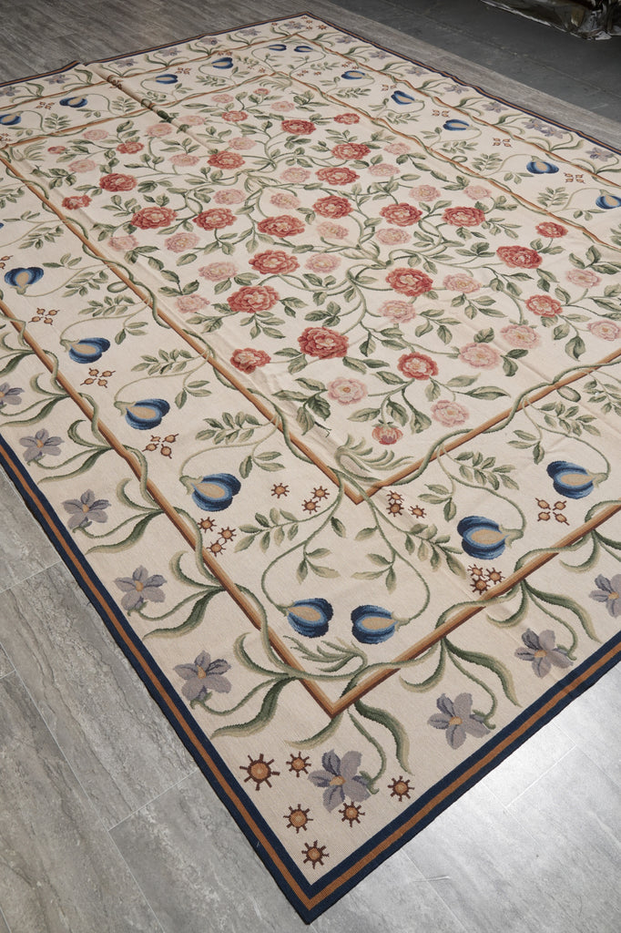 9.3 x 12.3 Flat Weave Aubusson Rug Engish Garden #F-3040