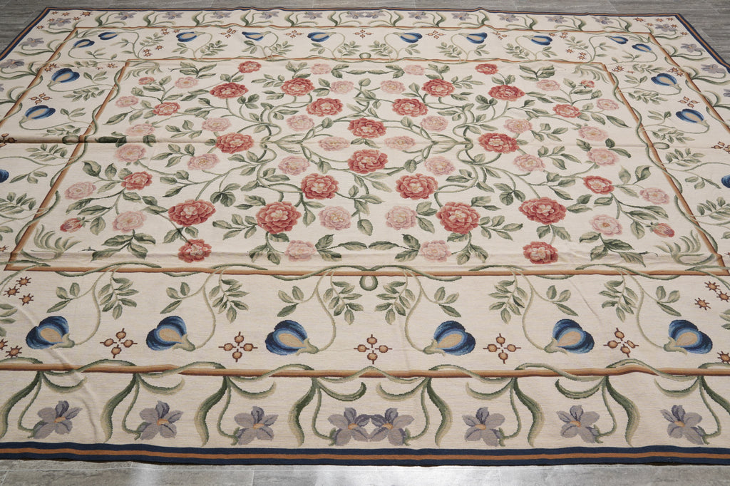 9.3 x 12.3 Flat Weave Aubusson Rug Engish Garden #F-3040