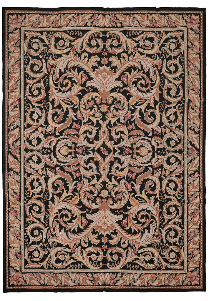 9 x 12 Flat Weave French Country Aubusson Rug BLACK #PIX-11428