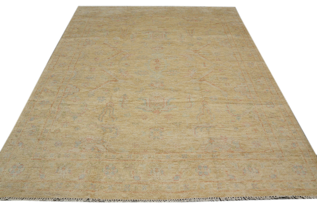 8 x 10 New Handmade Wool Modern Transitional Oushak Rug Happy Neutral Beige Gold #F-3305
