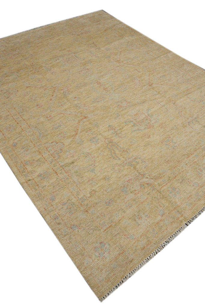 8 x 10 New Handmade Wool Modern Transitional Oushak Rug Happy Neutral Beige Gold #F-3305