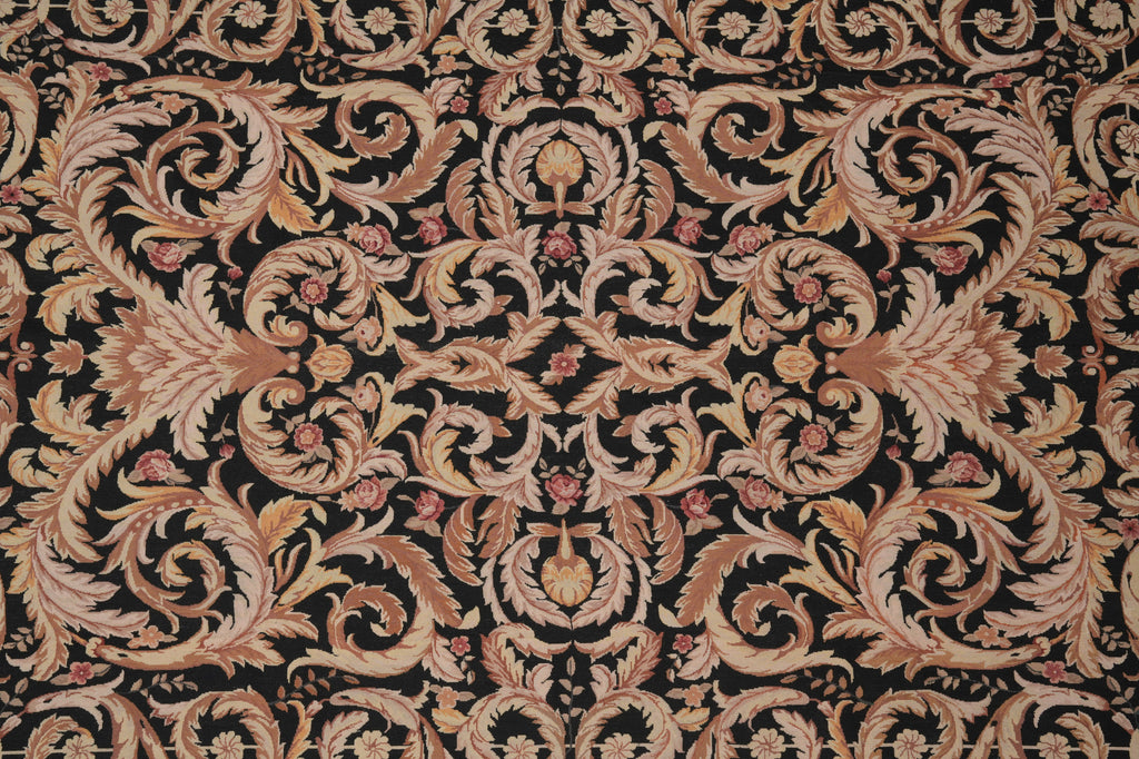 9 x 12 Flat Weave French Country Aubusson Rug BLACK #PIX-11428