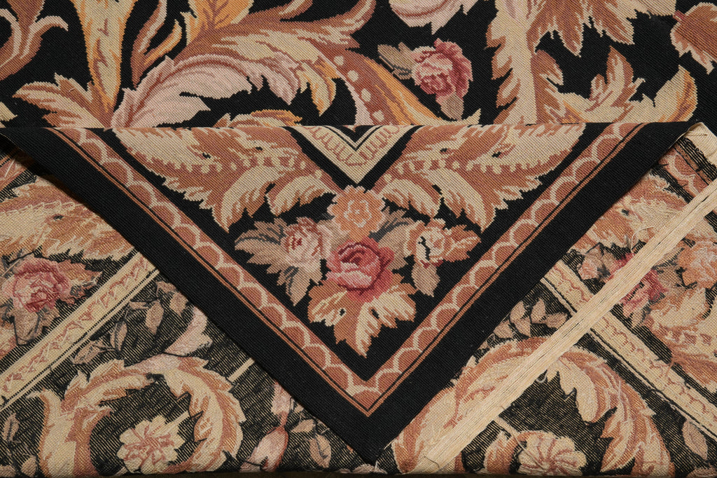 9 x 12 Flat Weave French Country Aubusson Rug BLACK #PIX-11428