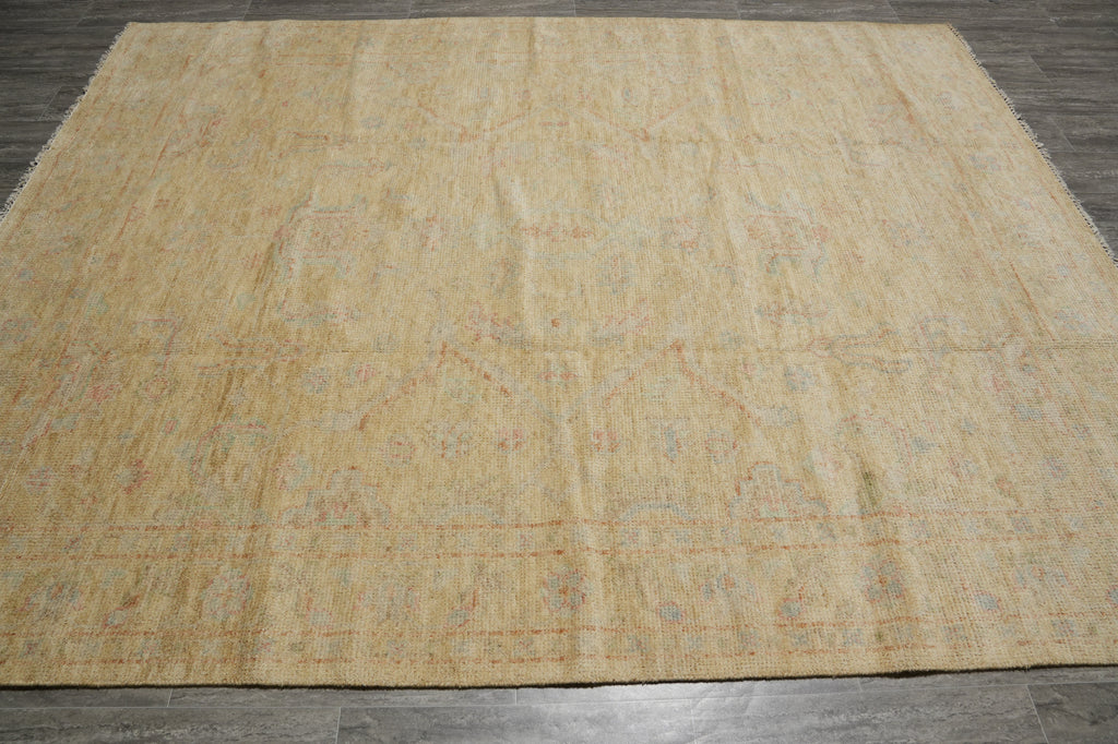 8 x 10 New Handmade Wool Modern Transitional Oushak Rug Happy Neutral Beige Gold #F-3305