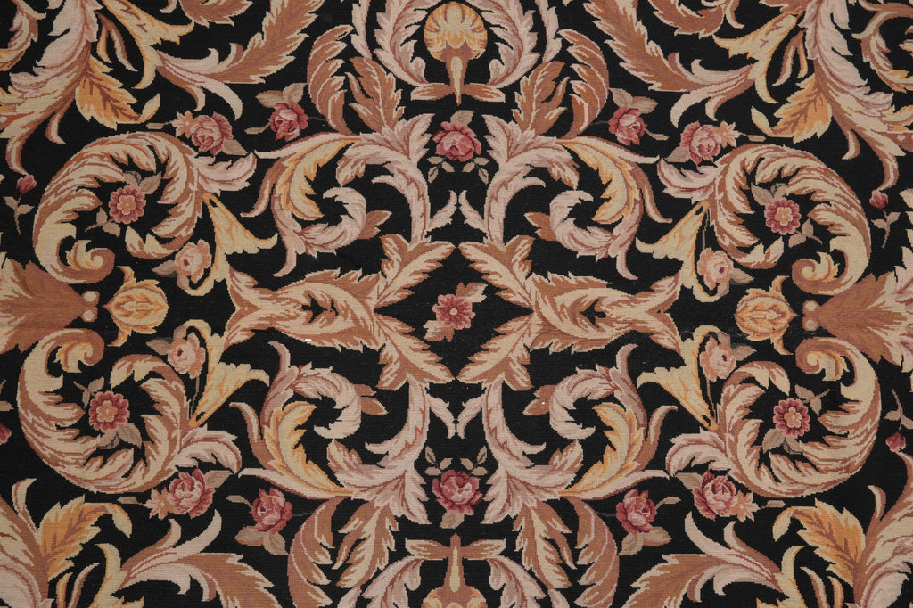 9 x 12 Flat Weave French Country Aubusson Rug BLACK #PIX-11428