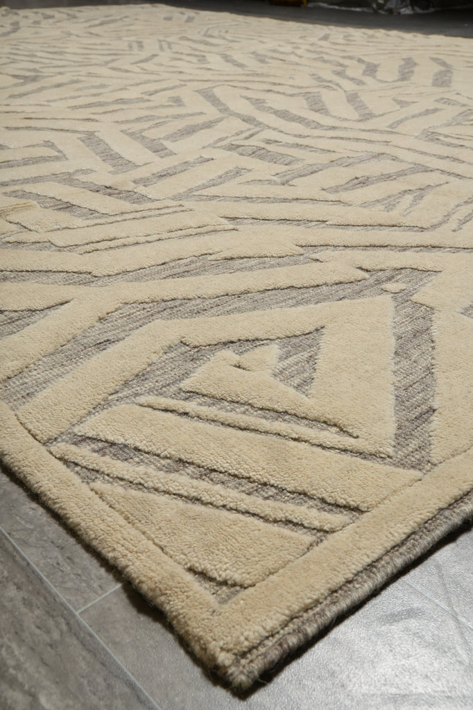 10 x 14 New Imported Handmade Raised Wool Pile Modern Rug Ivory Taupe #F-3306