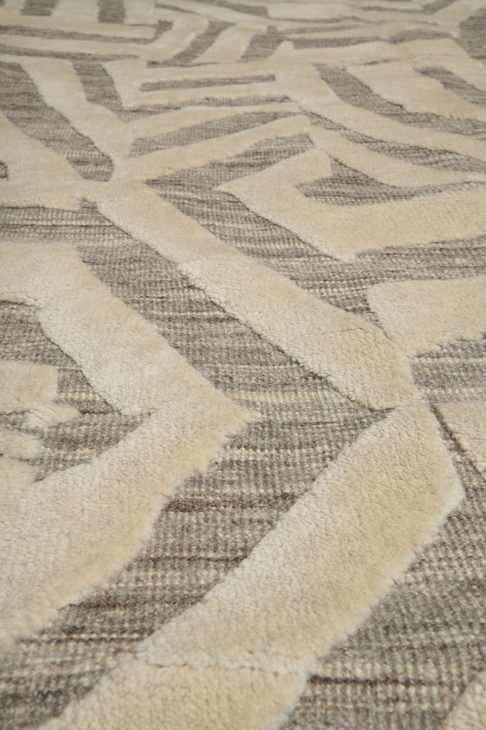 10 x 14 New Imported Handmade Raised Wool Pile Modern Rug Ivory Taupe #F-3306