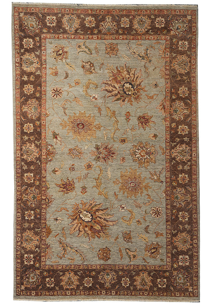 6.0 x 9.0 Green Brown Handmade Jaipur Rug #F-4100