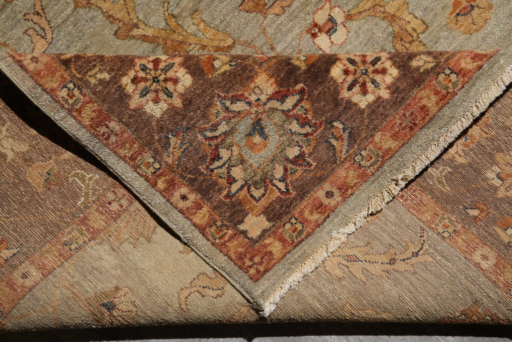 6.0 x 9.0 Green Brown Handmade Jaipur Rug #F-4100