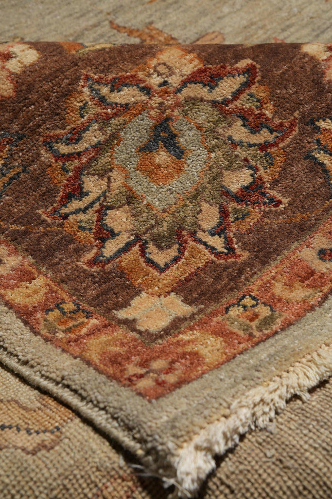 6.0 x 9.0 Green Brown Handmade Jaipur Rug #F-4100