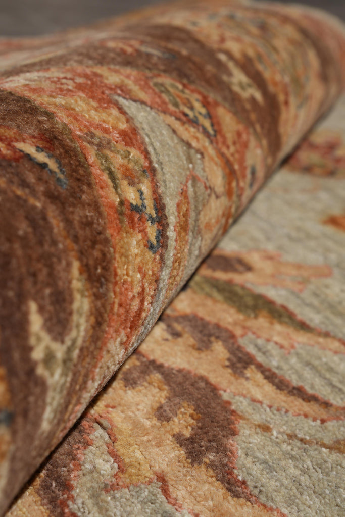 6.0 x 9.0 Green Brown Handmade Jaipur Rug #F-4100