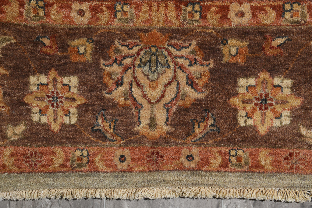 6.0 x 9.0 Green Brown Handmade Jaipur Rug #F-4100