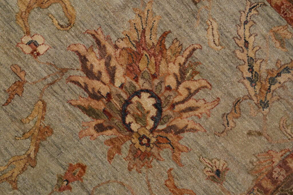 6.0 x 9.0 Green Brown Handmade Jaipur Rug #F-4100