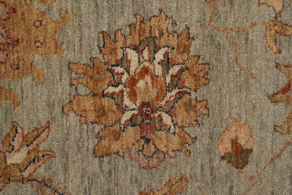 6.0 x 9.0 Green Brown Handmade Jaipur Rug #F-4100