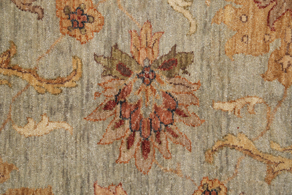 6.0 x 9.0 Green Brown Handmade Jaipur Rug #F-4100