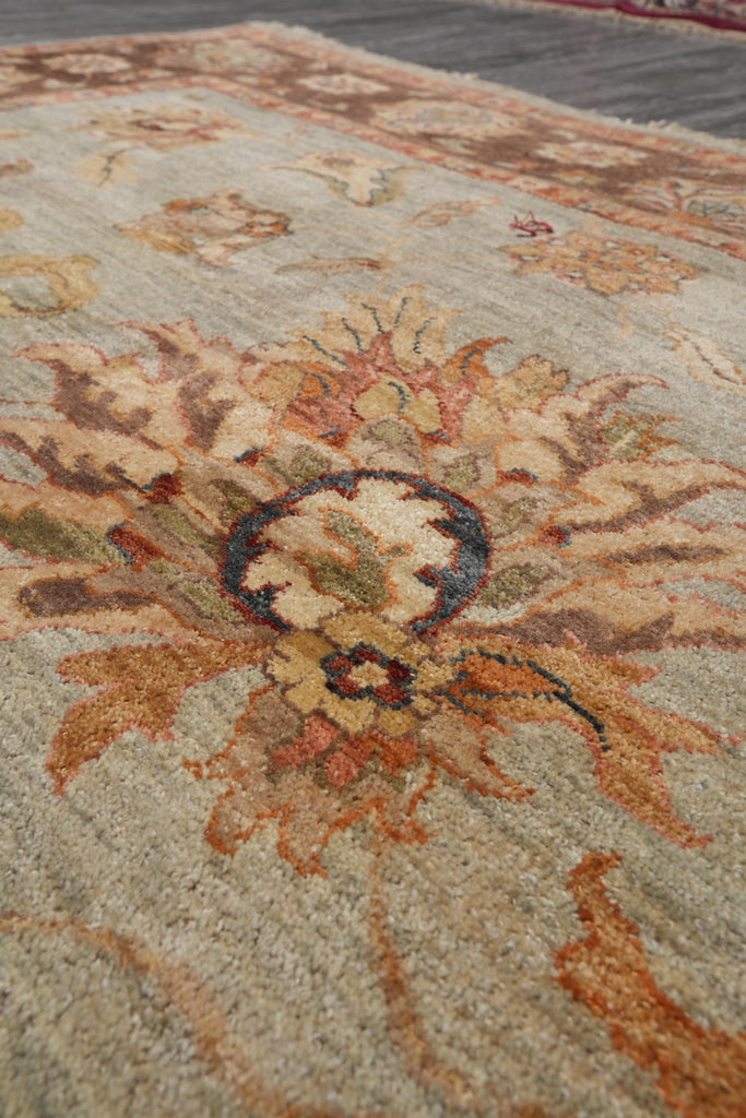 6.0 x 9.0 Green Brown Handmade Jaipur Rug #F-4100