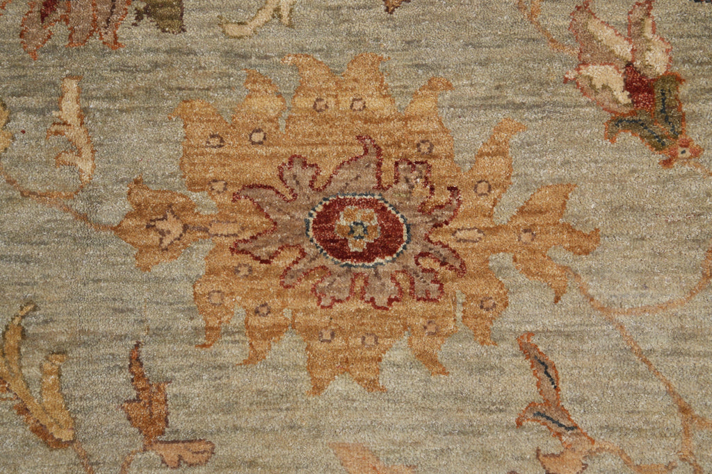 6.0 x 9.0 Green Brown Handmade Jaipur Rug #F-4100