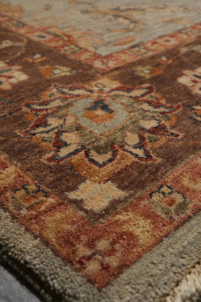 6.0 x 9.0 Green Brown Handmade Jaipur Rug #F-4100