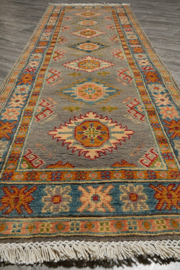 2 x 7 Narrow Runner Afghan Kazak Wool Carpet #F-3286