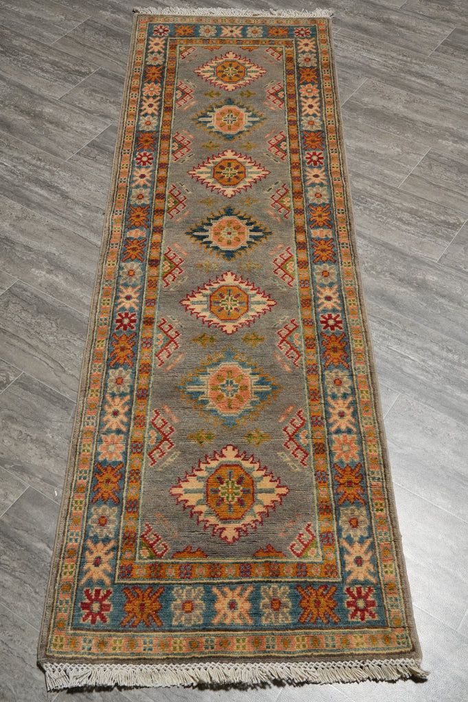 2 x 7 Narrow Runner Afghan Kazak Wool Carpet #F-3286