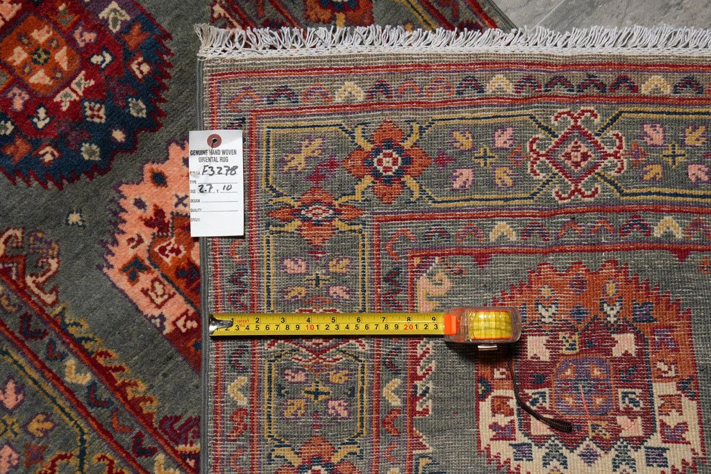 10' Feet Kazak Runner Afghan Handmade Wool GREEN #F-3278