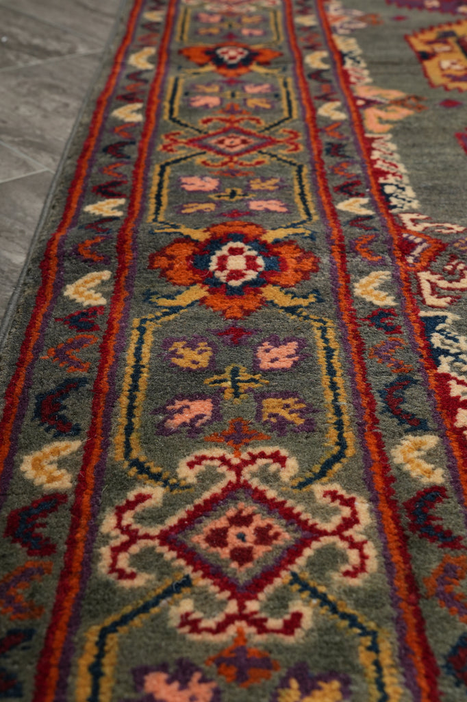10' Feet Kazak Runner Afghan Handmade Wool GREEN #F-3278