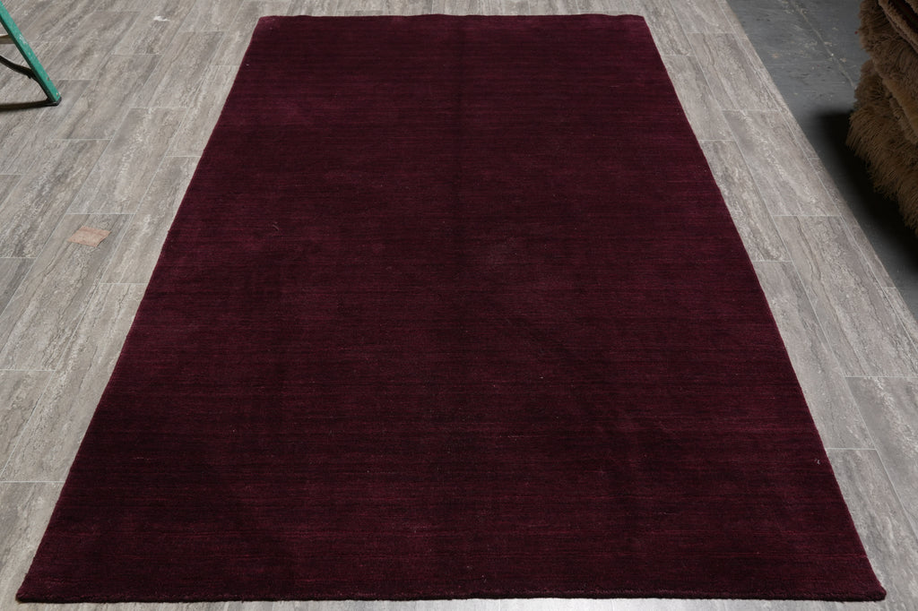 5.1 X 8 Contemporary Handmade Wool Plain Burgundy #B-70488