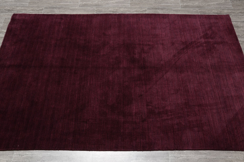 5.1 X 8 Contemporary Handmade Wool Plain Burgundy #B-70488