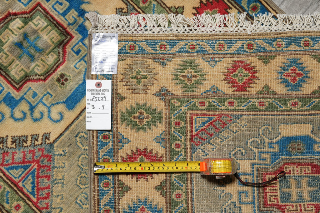 3 x 9 Green Kazak Runner Handmade Afghanistan #F-3284