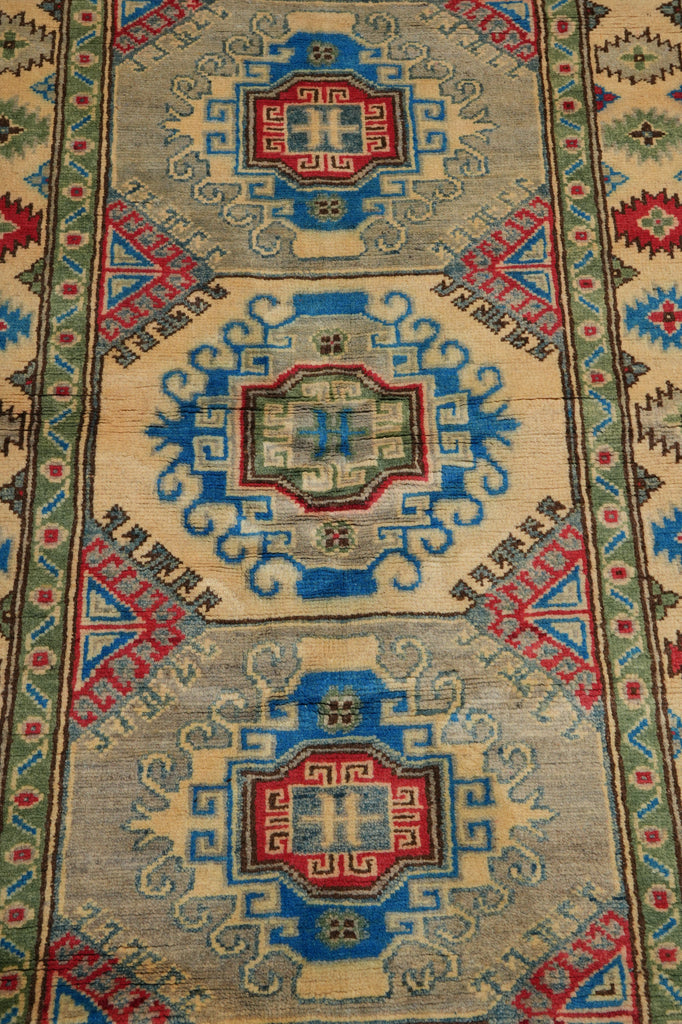 3 x 9 Green Kazak Runner Handmade Afghanistan #F-3284