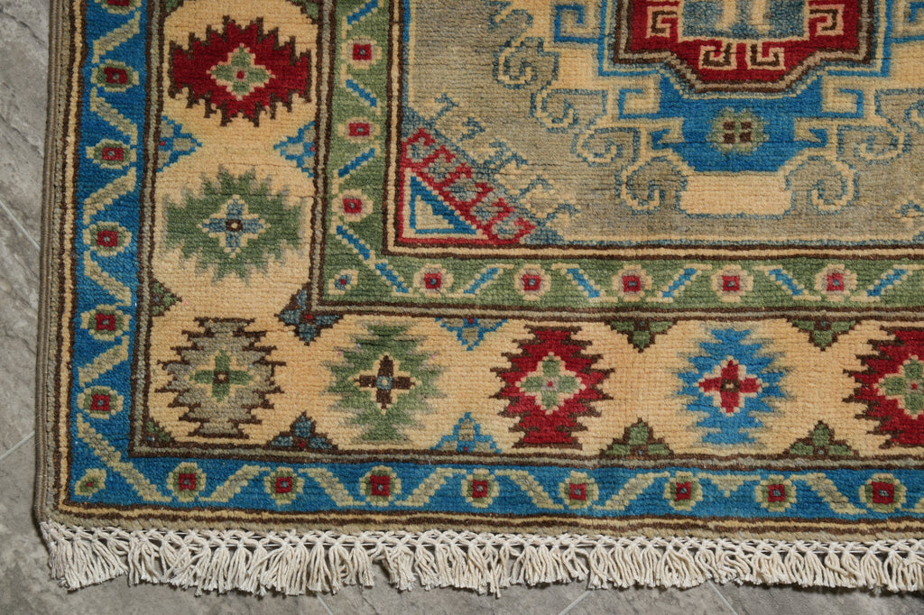 3 x 9 Green Kazak Runner Handmade Afghanistan #F-3284