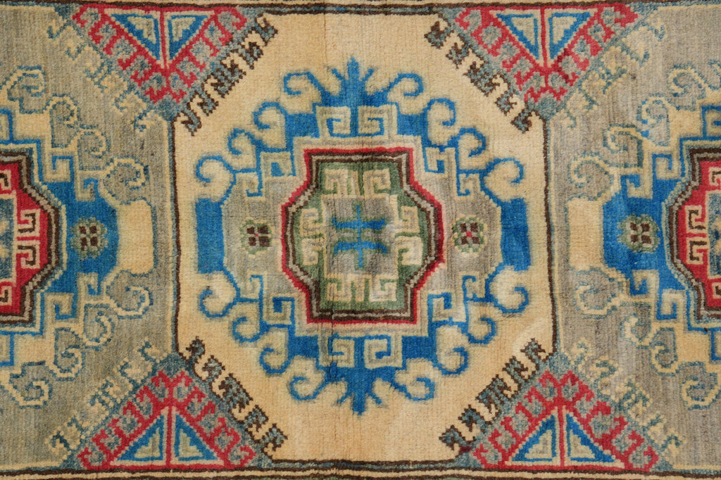 3 x 9 Green Kazak Runner Handmade Afghanistan #F-3284