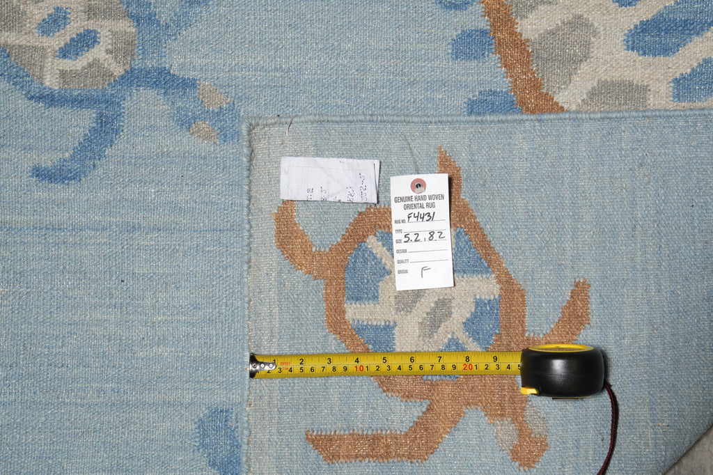 5.2 X 8.2 Light Blue Handmade Dhurry Kilim Turtle #F-4431