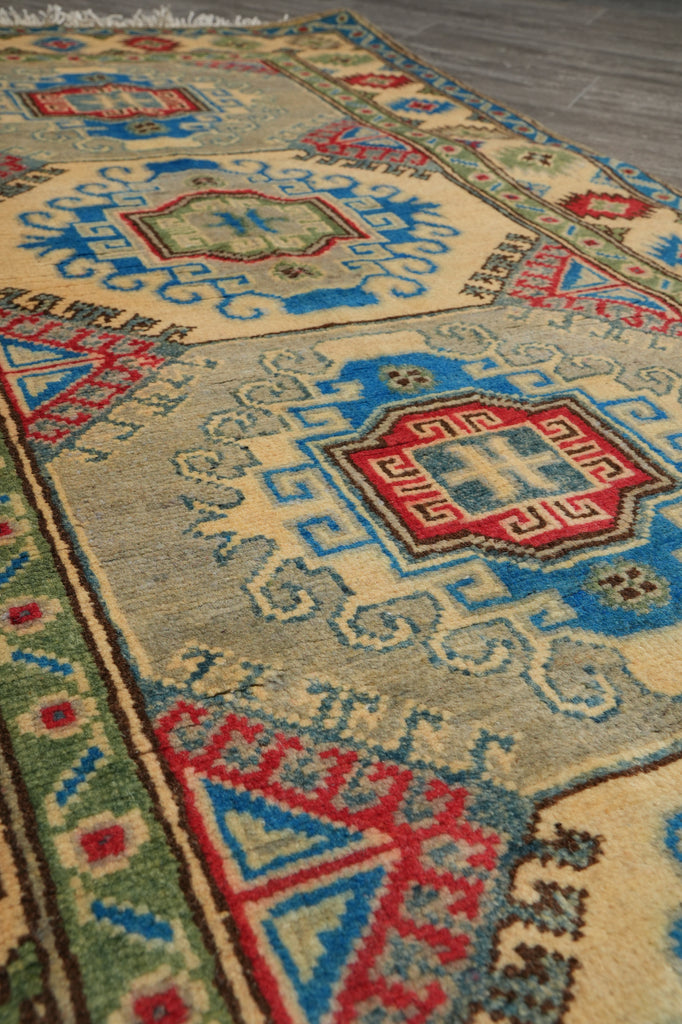 3 x 9 Green Kazak Runner Handmade Afghanistan #F-3284
