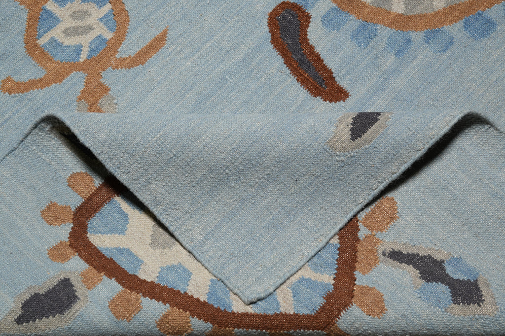 5.2 X 8.2 Light Blue Handmade Dhurry Kilim Turtle #F-4431