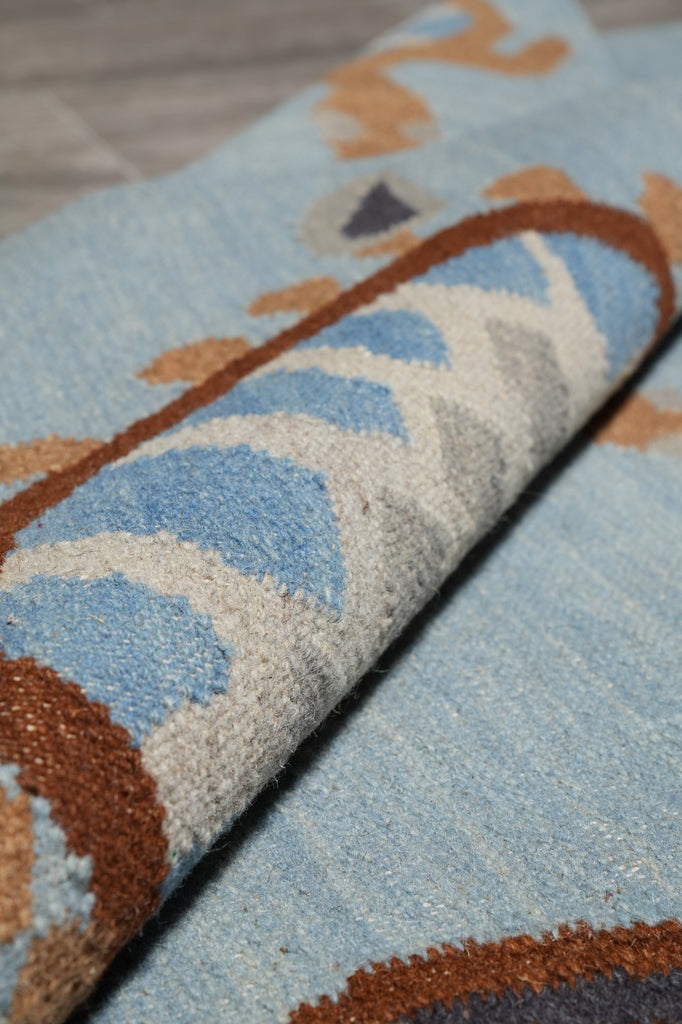 5.2 X 8.2 Light Blue Handmade Dhurry Kilim Turtle #F-4431