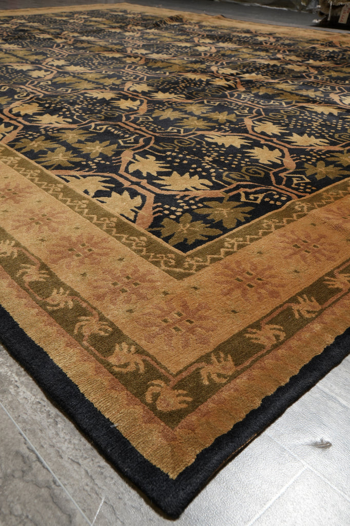 9 x 11.9 Contemporary Handmade Rug BLACK #F-3051