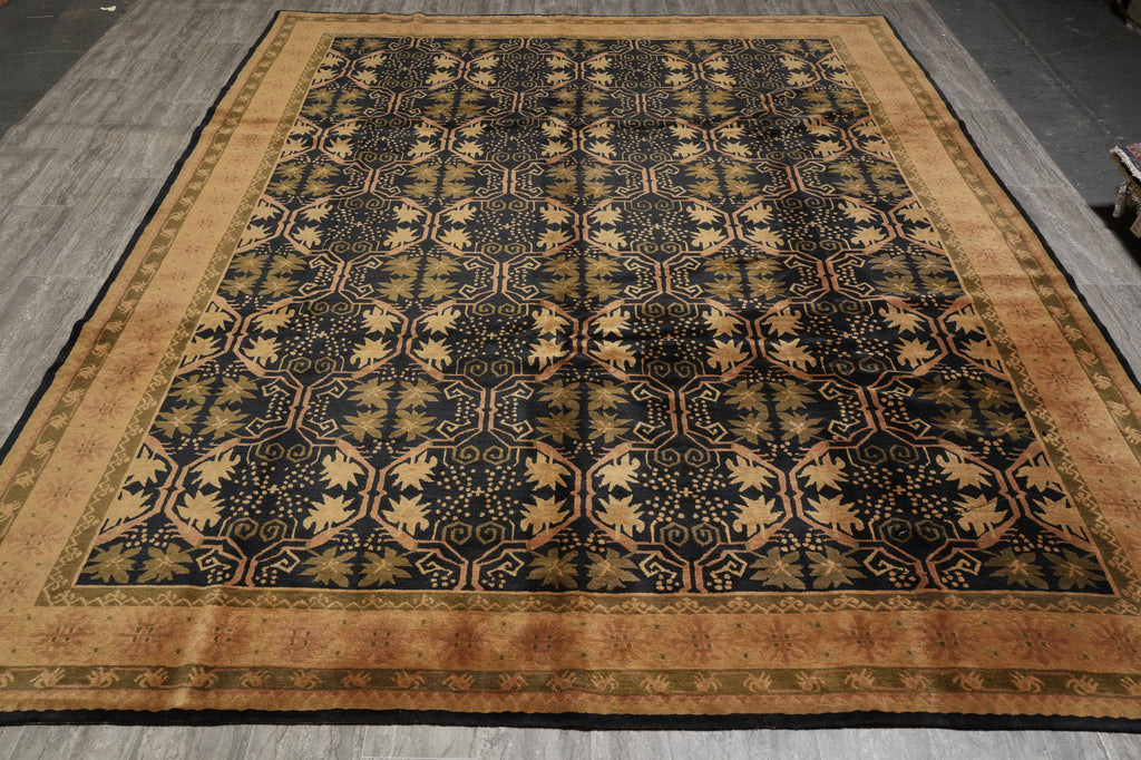 9 x 11.9 Contemporary Handmade Rug BLACK #F-3051