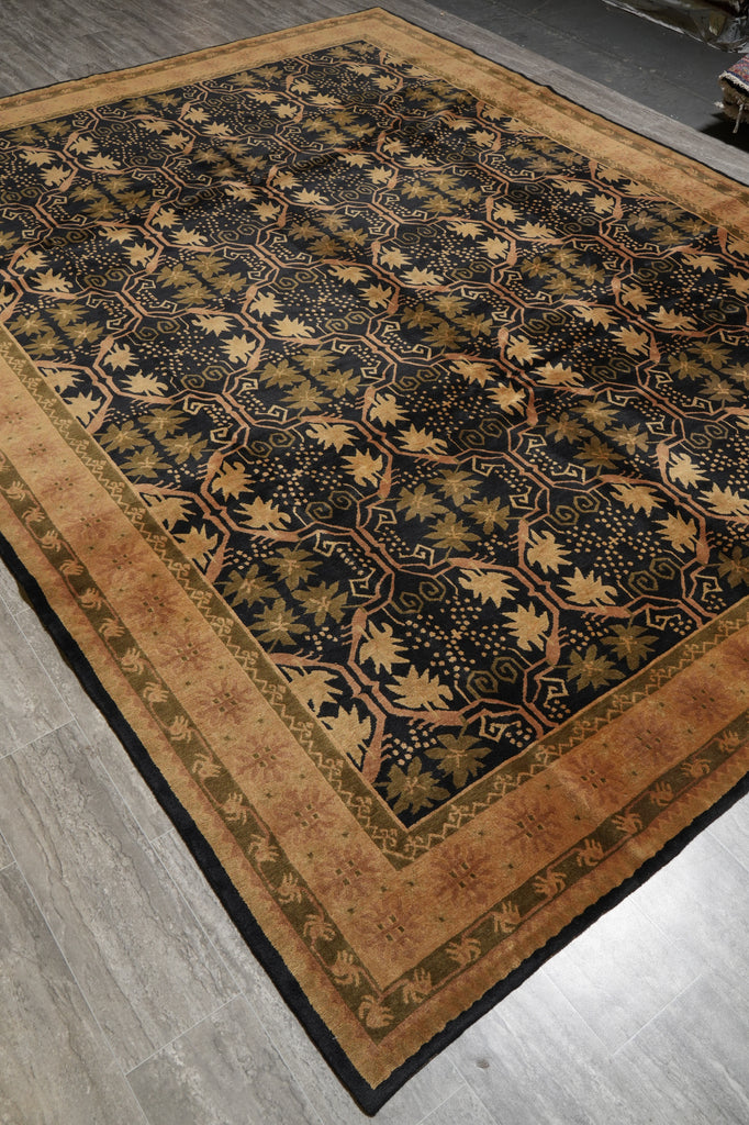 9 x 11.9 Contemporary Handmade Rug BLACK #F-3051