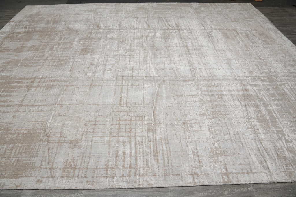12 x 14.7 Plain Natural Beige Handmade India Contemporary Rug Beautiful #F-3344