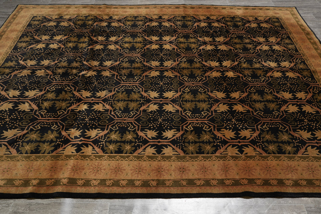 9 x 11.9 Contemporary Handmade Rug BLACK #F-3051